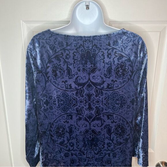 Coldwater Creek Navy Blue Floral Embossed Velvet Dress Shift L - Picture 6 of 8